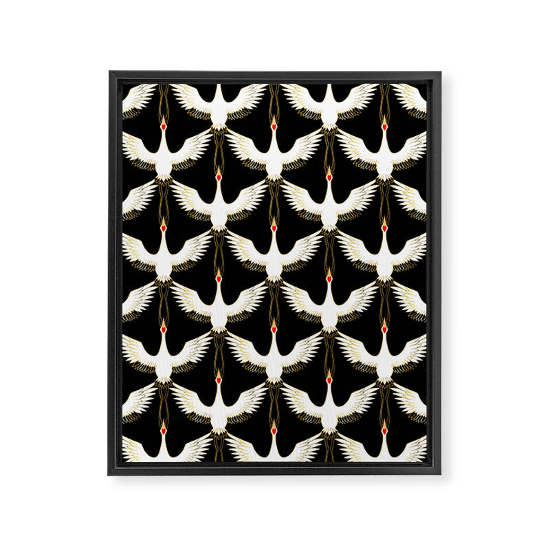 Japanese Crane Ornate Art Deco Pattern Framed Canvas Print Gallery Image 8