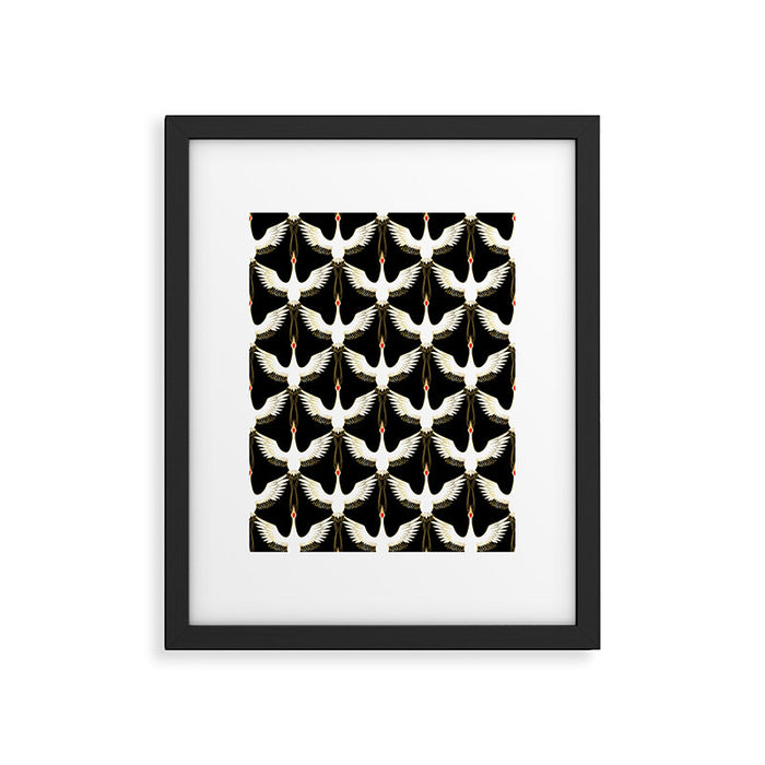 Japanese Crane Ornate Art Deco Pattern Framed Art Print Gallery Image 1