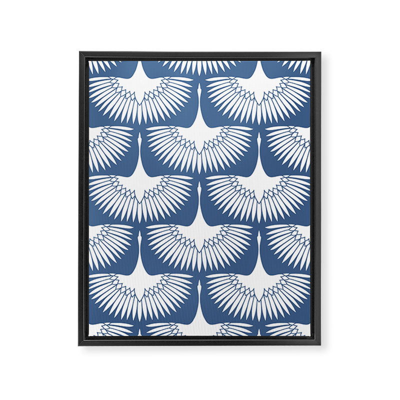 Japanese Crane Ornate Art Deco Powder Blue Pattern  Framed Canvas Print Gallery Image 8