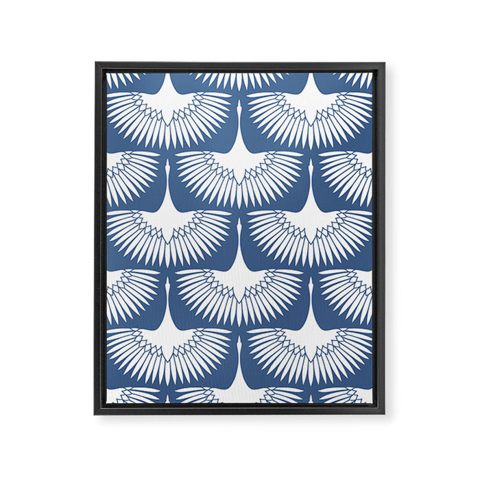 Japanese Crane Ornate Art Deco Powder Blue Pattern  Framed Canvas Print Gallery Image 1
