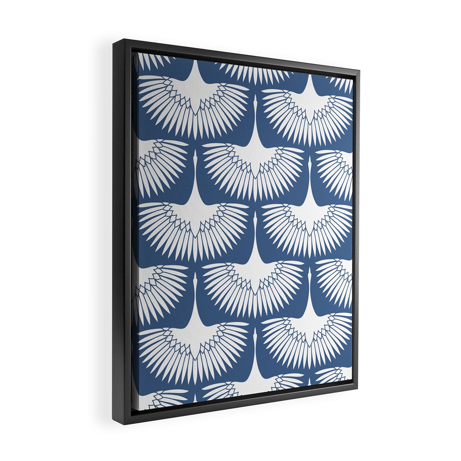 Japanese Crane Ornate Art Deco Powder Blue Pattern  Framed Canvas Print Gallery Image 2