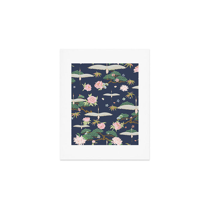 Japanese Crane Tropical Exotic Flower Pattern Art Print Gallery Image 1