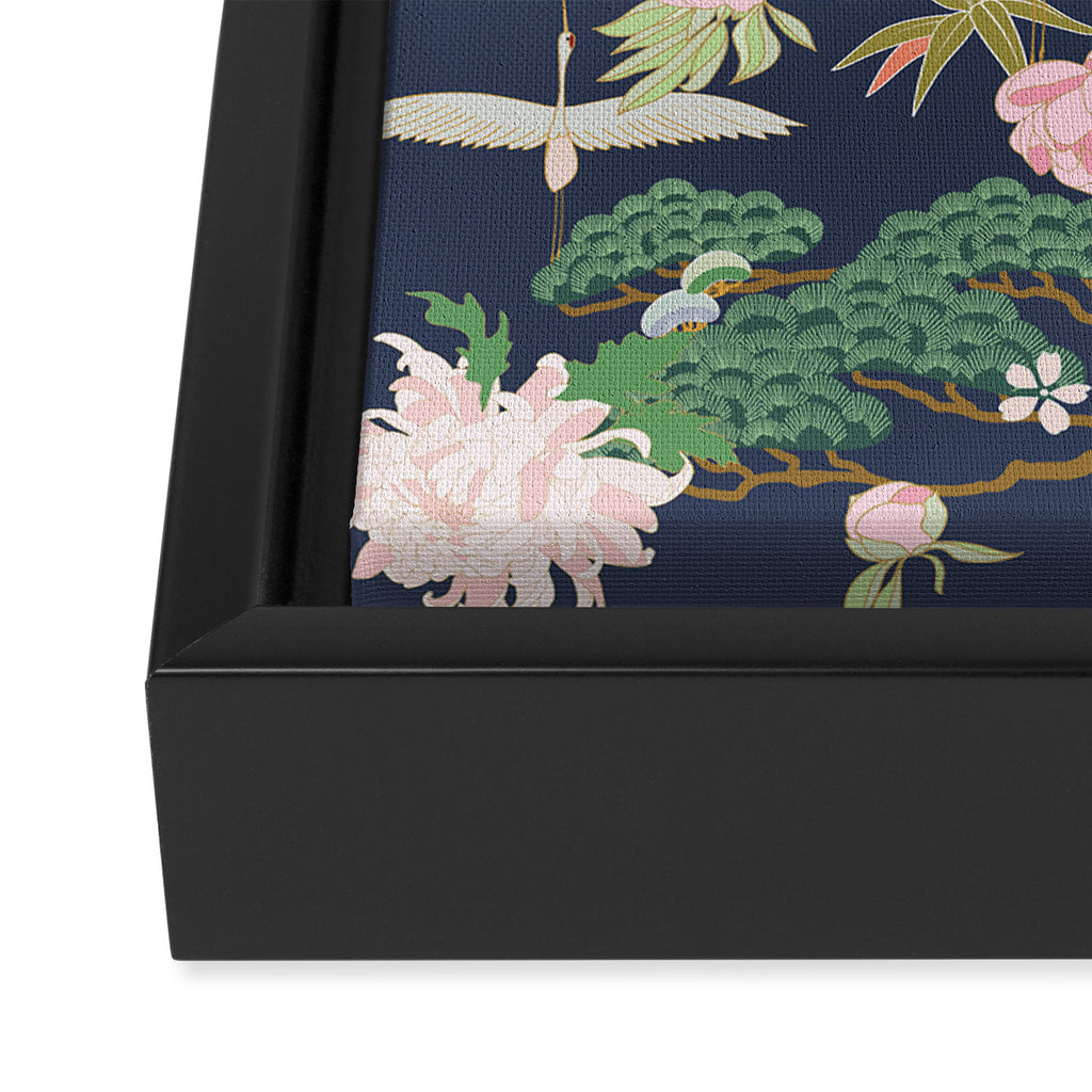 Japanese Crane Tropical Exotic Flower Pattern Framed Canvas Print Gallery Image 3