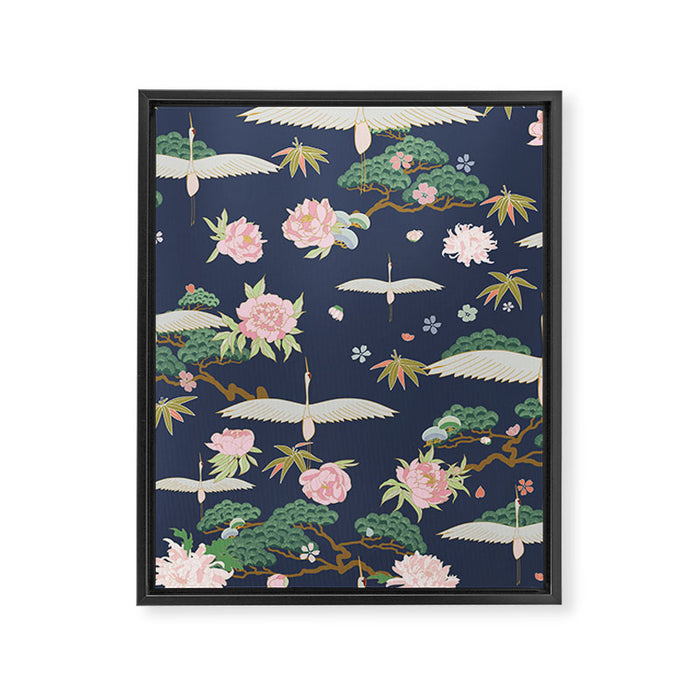 Japanese Crane Tropical Exotic Flower Pattern Framed Canvas Print Gallery Image 1