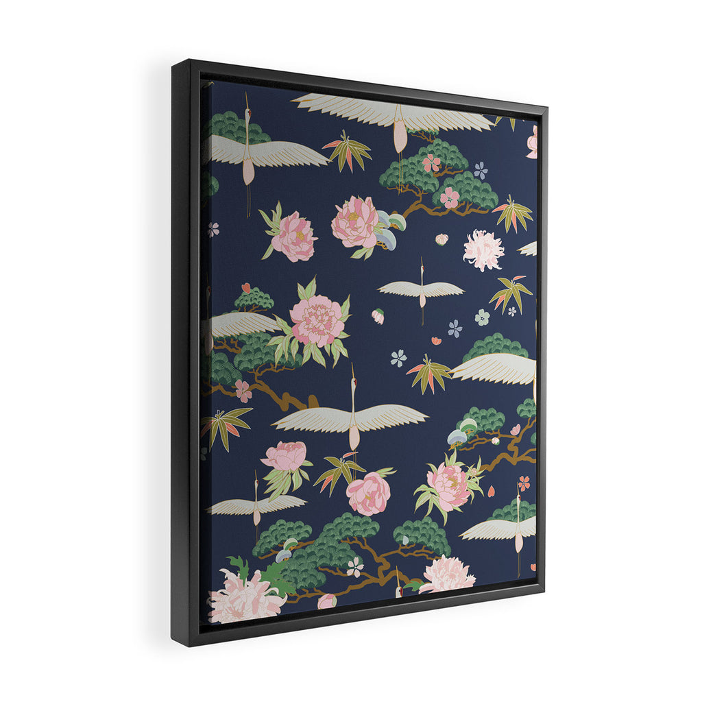 Japanese Crane Tropical Exotic Flower Pattern Framed Canvas Print Gallery Image 2