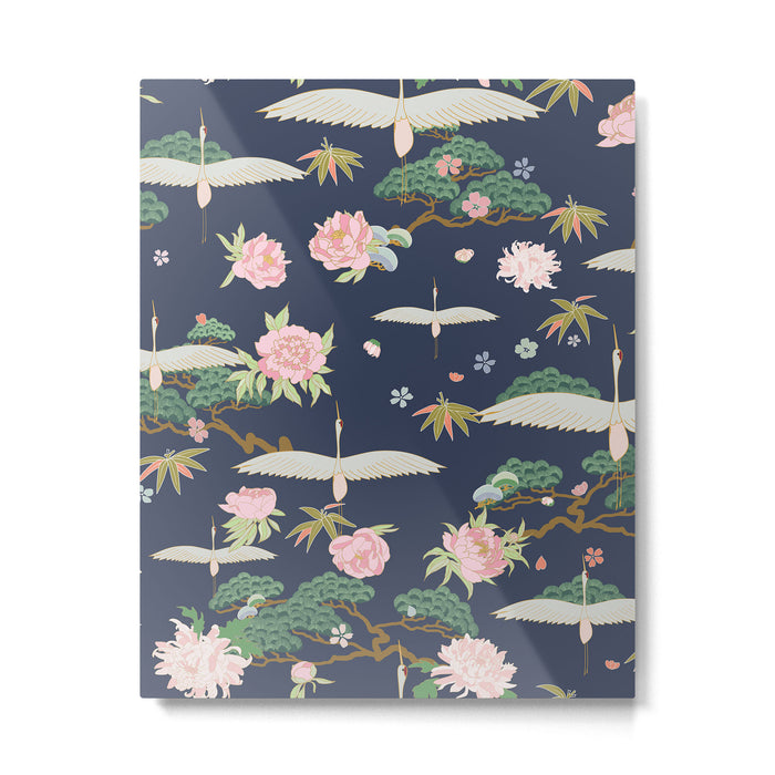 Japanese Crane Tropical Exotic Flower Pattern Metal Print Gallery Image 1