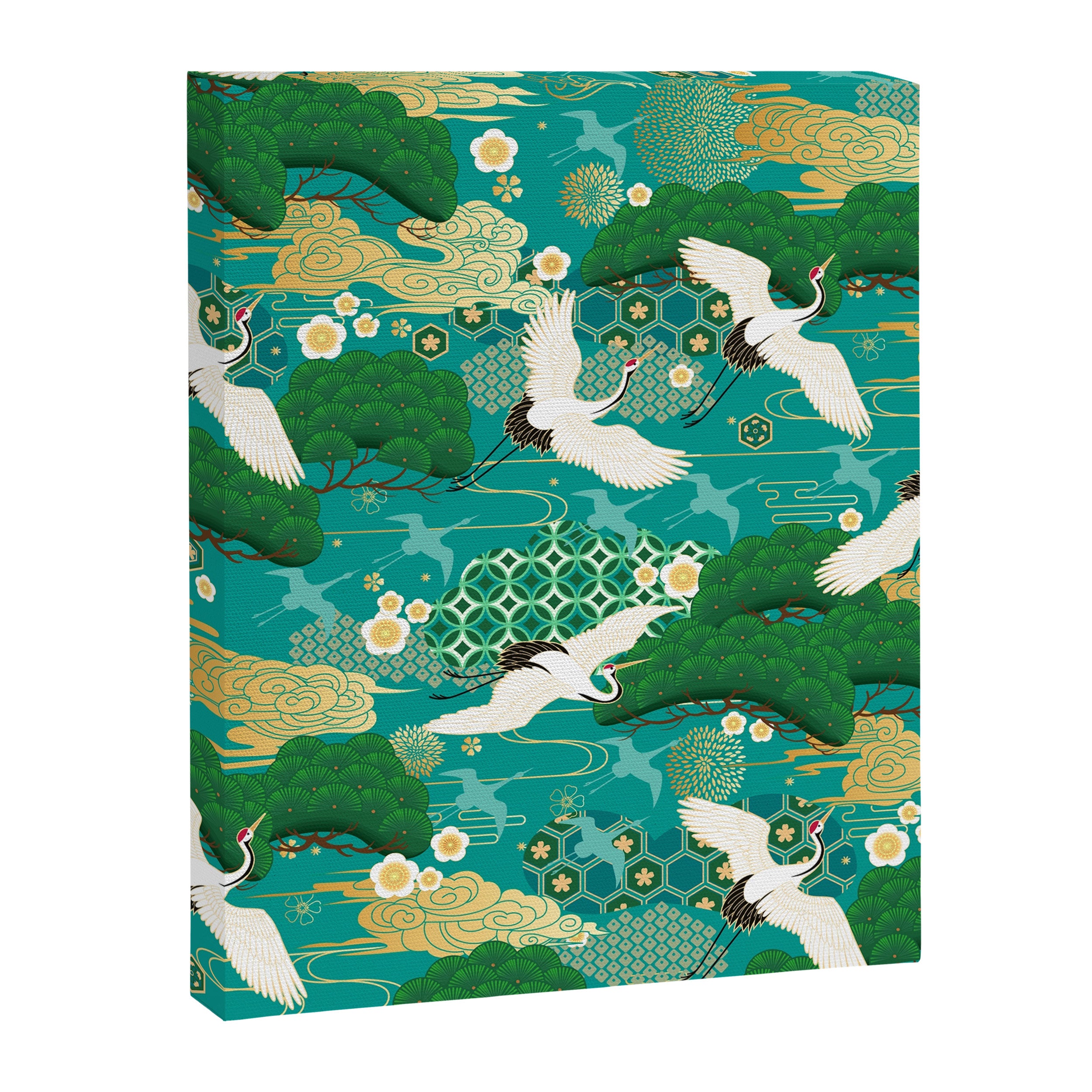 Japanese Flying Crane Aqua Mint Forest Pattern Canvas Print Gallery Image 8