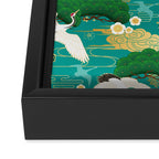 Japanese Flying Crane Aqua Mint Forest Pattern Framed Canvas Print Gallery Image 3