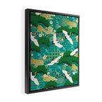 Japanese Flying Crane Aqua Mint Forest Pattern Framed Canvas Print Gallery Image 2