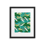 Japanese Flying Crane Aqua Mint Forest Pattern Framed Art Print Gallery Image 6