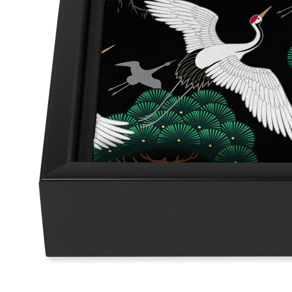 Japanese Flying Crane Wild Emerald Forest Pattern Framed Canvas Print Gallery Image 3