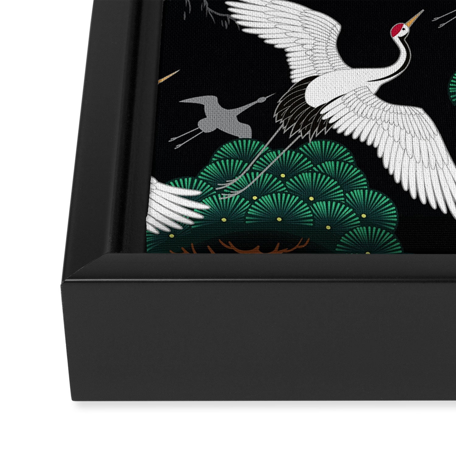 Japanese Flying Crane Wild Emerald Forest Pattern Framed Canvas Print Gallery Image 3