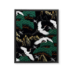 Japanese Flying Crane Wild Emerald Forest Pattern Framed Canvas Print Gallery Image 8