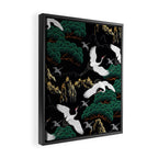 Japanese Flying Crane Wild Emerald Forest Pattern Framed Canvas Print Gallery Image 2