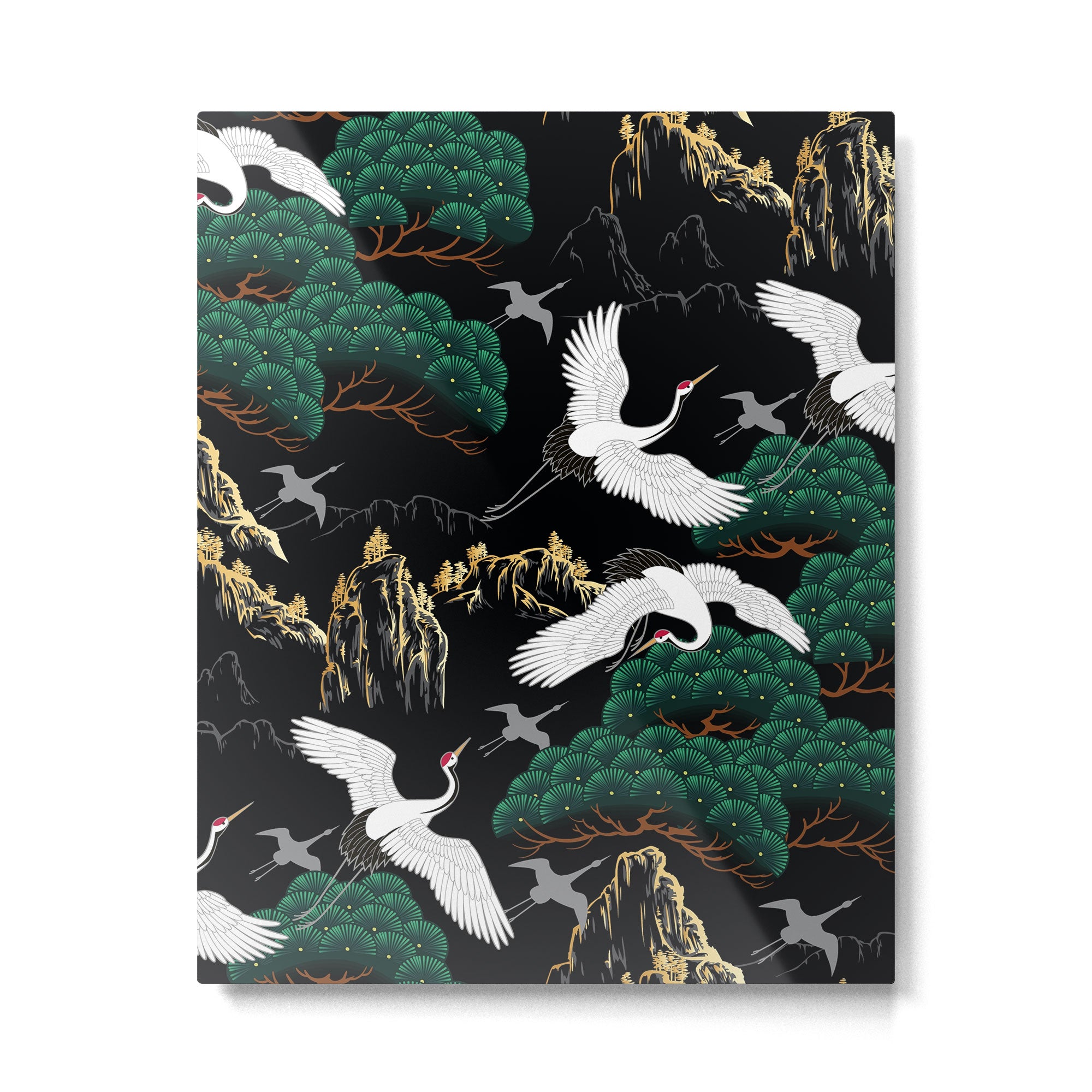 Japanese Flying Crane Wild Emerald Forest Pattern Metal Print Gallery Image 6