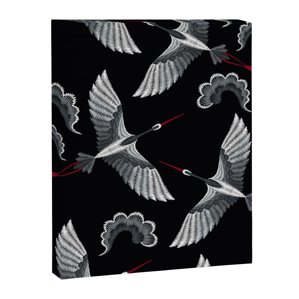 Japanese Ornate Heron Pattern Black & Silver White Canvas Print Gallery Image 8
