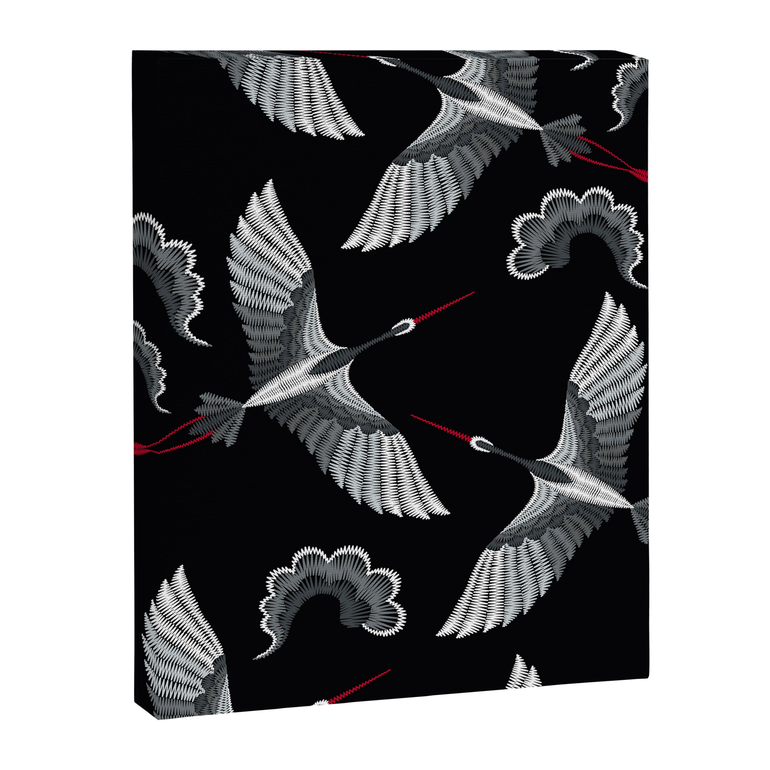 Japanese Ornate Heron Pattern Black & Silver White Canvas Print Gallery Image 8