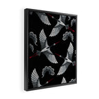 Japanese Ornate Heron Pattern Black & Silver White Framed Canvas Print Gallery Image 2