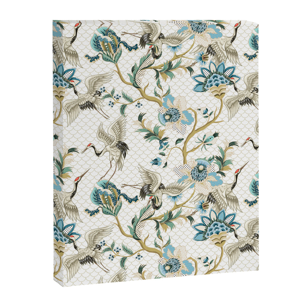 Japanese Ornate Heron Pattern Ivory Silver Blue II Canvas Print Gallery Image 8