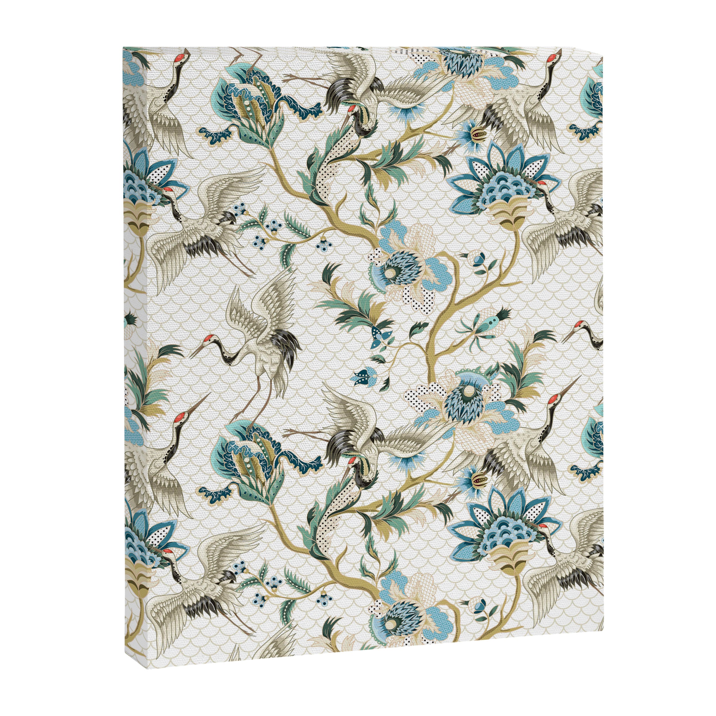 Japanese Ornate Heron Pattern Ivory Silver Blue II Canvas Print Gallery Image 8