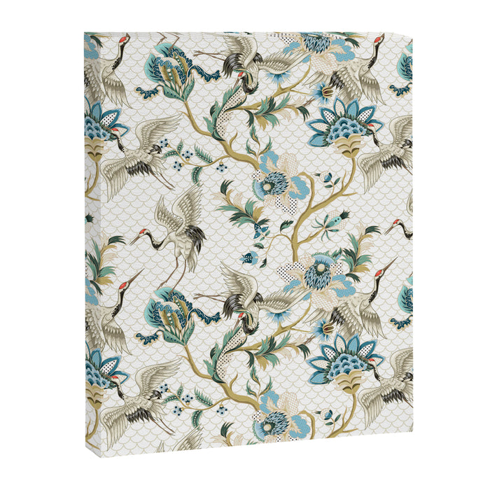 Japanese Ornate Heron Pattern Ivory Silver Blue II Canvas Print Gallery Image 1