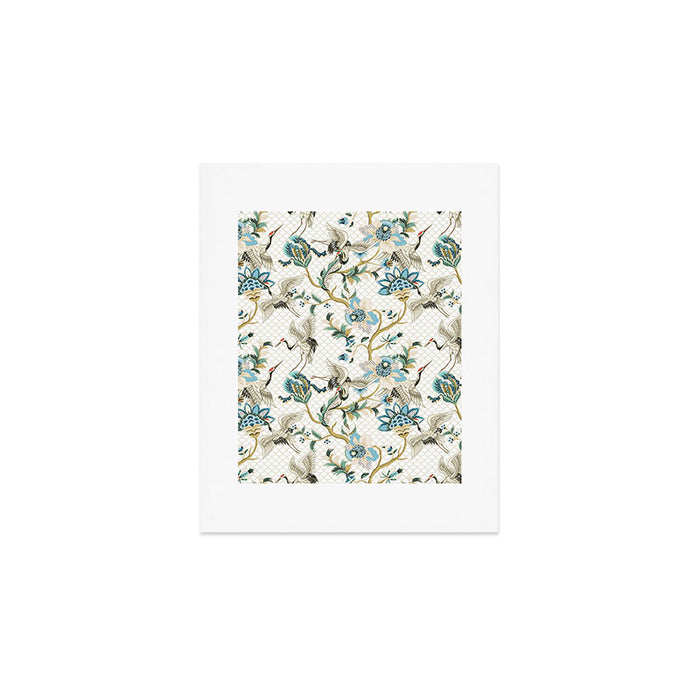 Japanese Ornate Heron Pattern Ivory Silver Blue II Art Print Gallery Image 1