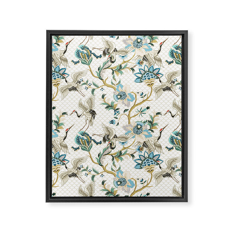 Japanese Ornate Heron Pattern Ivory Silver Blue II Framed Canvas Print Gallery Image 8