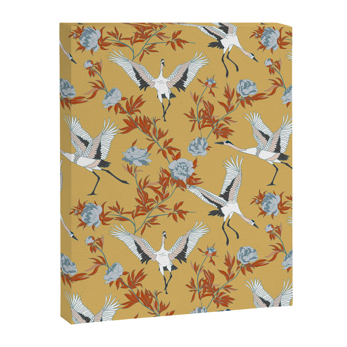 Japanese Ornate Heron Pattern Saffron Gold II Canvas Print Gallery Image 1