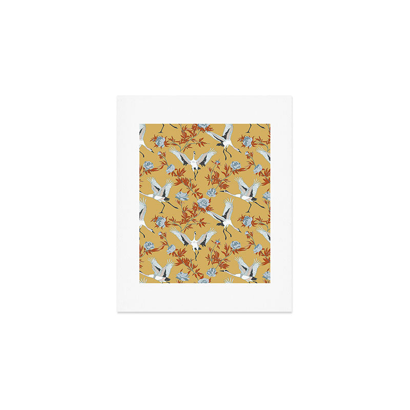 Japanese Ornate Heron Pattern Saffron Gold II Art Print Gallery Image 1