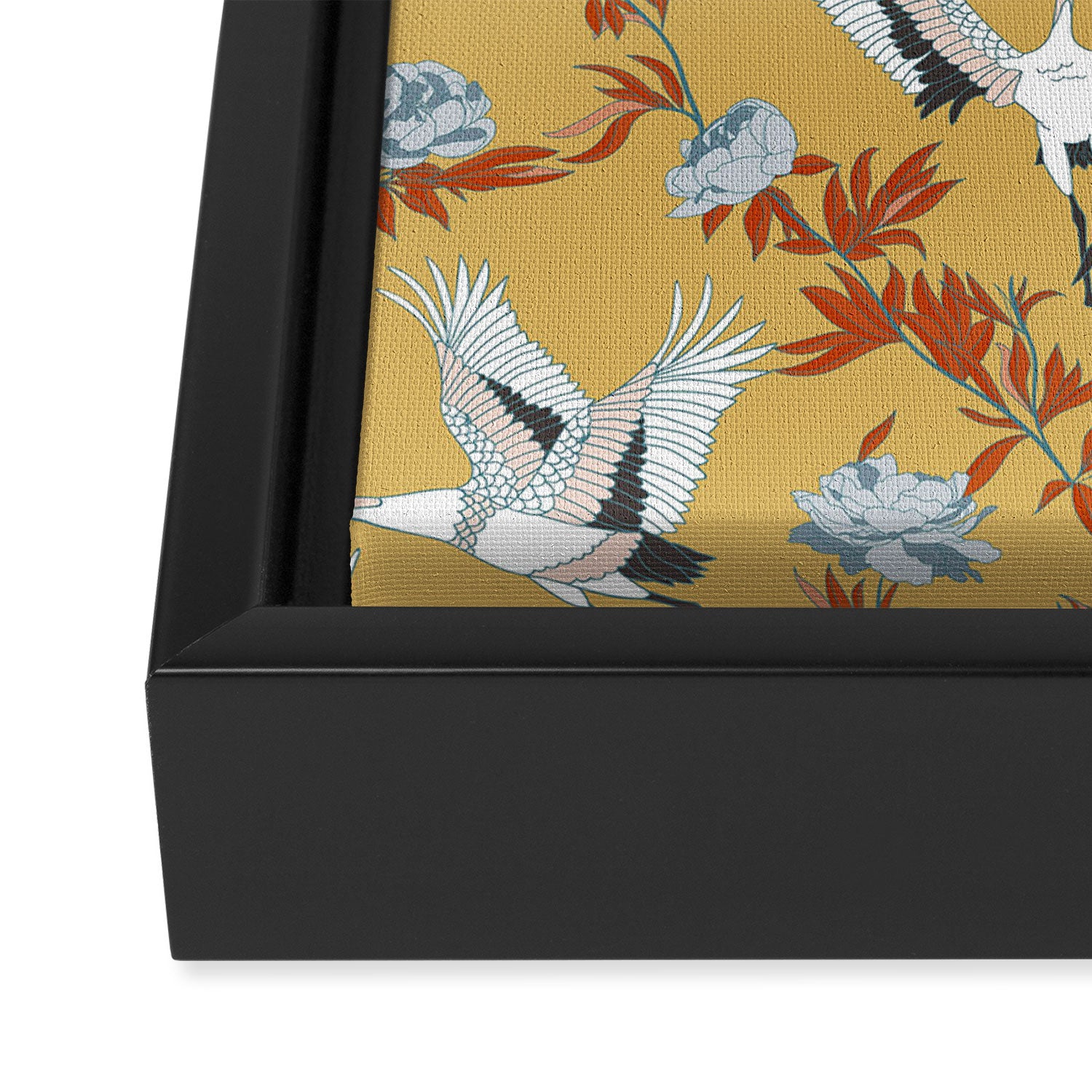 Japanese Ornate Heron Pattern Saffron Gold II Framed Canvas Print Gallery Image 3
