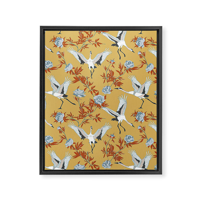 Japanese Ornate Heron Pattern Saffron Gold II Framed Canvas Print Gallery Image 1