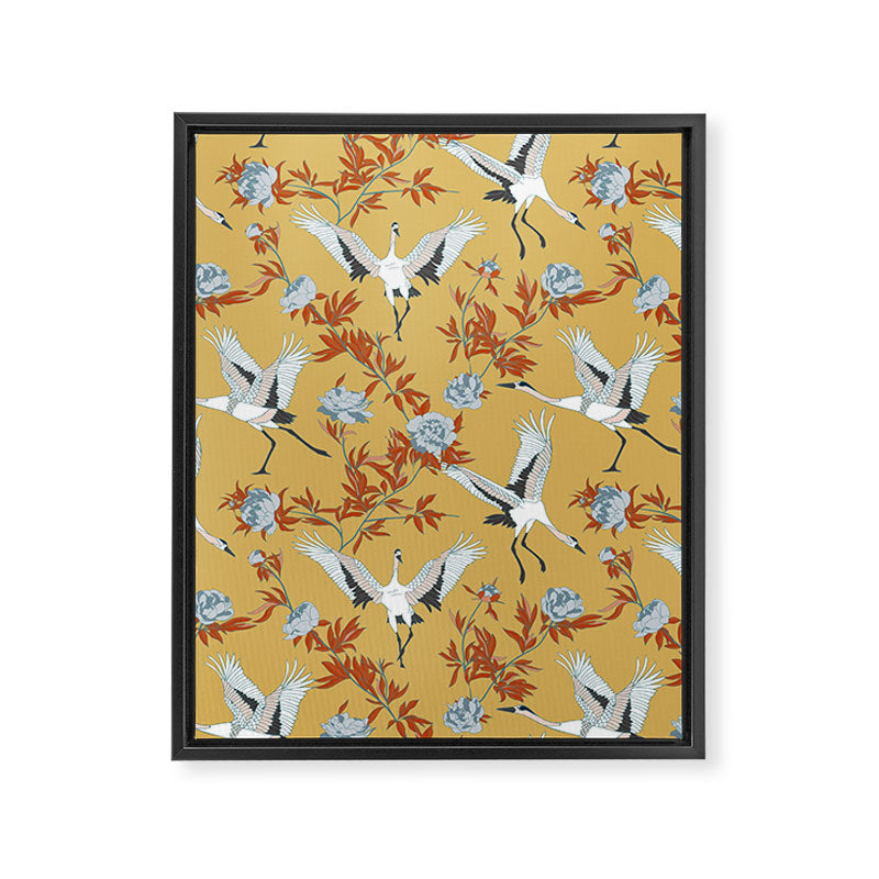 Japanese Ornate Heron Pattern Saffron Gold II Framed Canvas Print Gallery Image 8