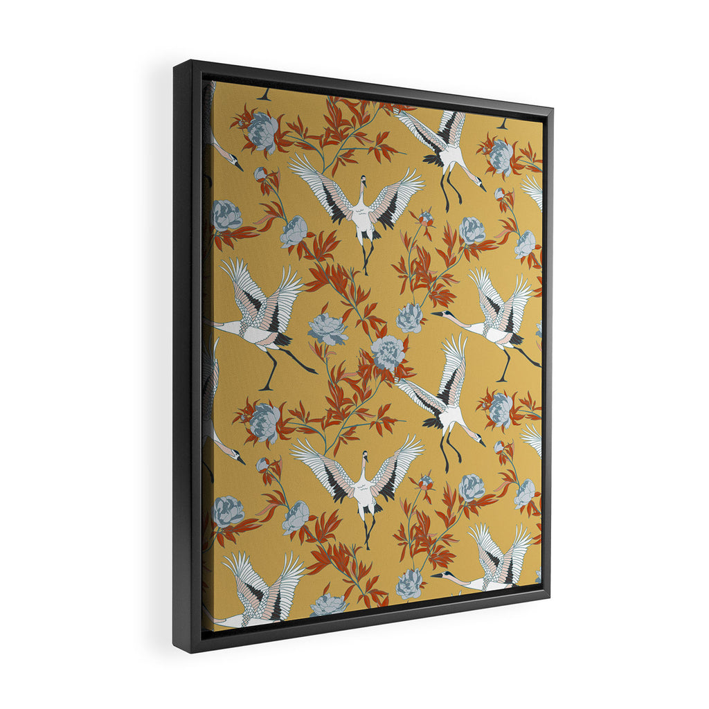 Japanese Ornate Heron Pattern Saffron Gold II Framed Canvas Print Gallery Image 2