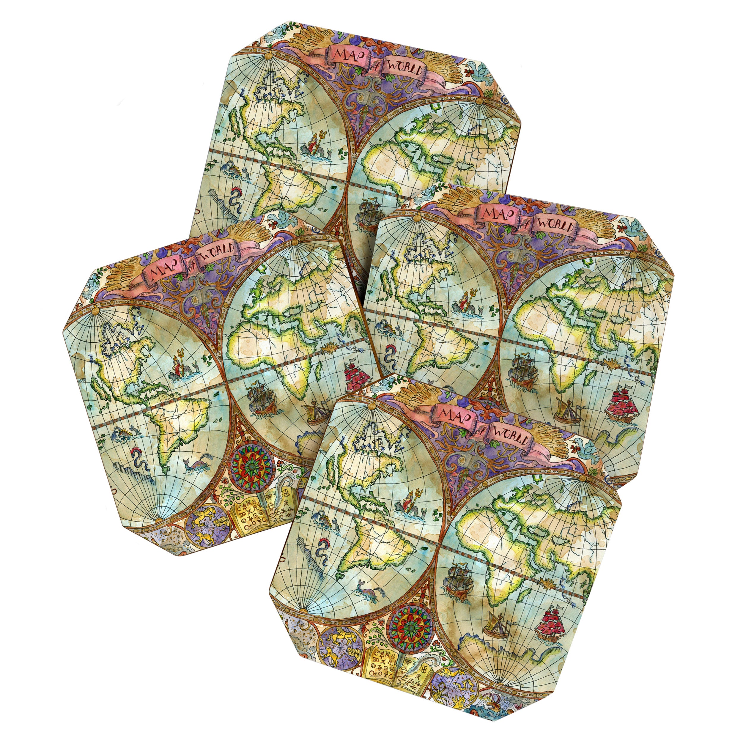 Magical Antique World Map  Coaster Gallery Image 1