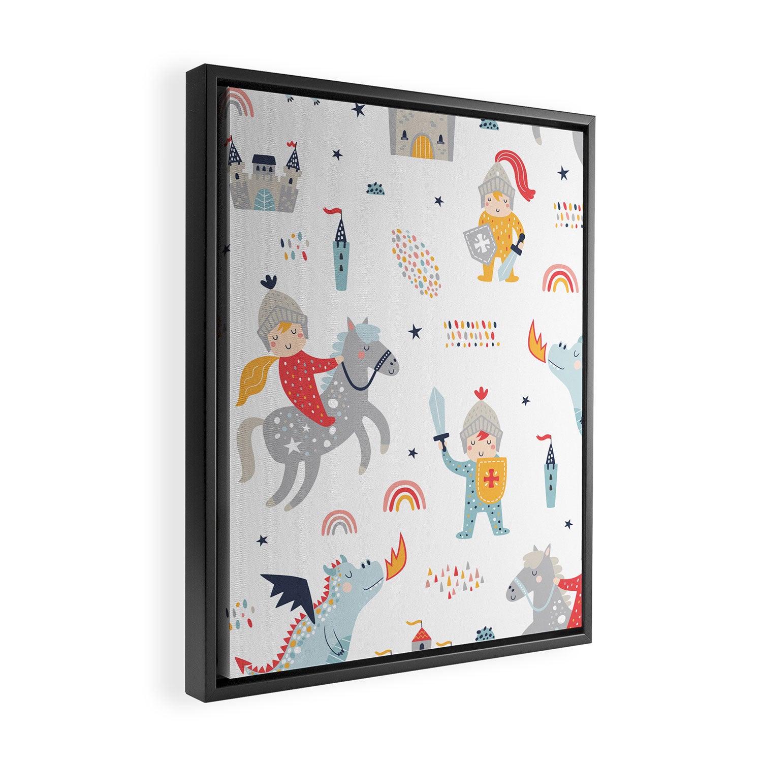 Magical Knight, Dragon & Castle Framed Canvas Print Gallery Image 2