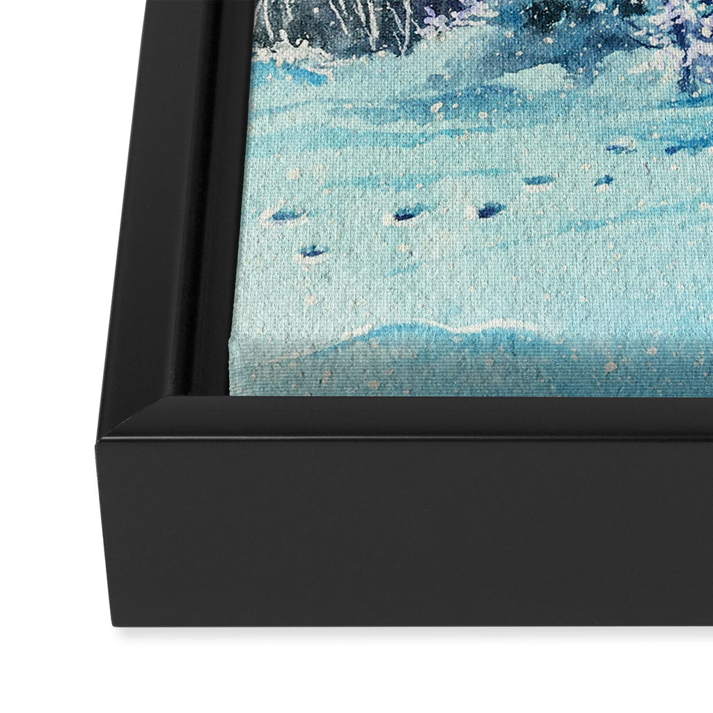 Magical Log Cabin Snowy Northern Lights Forest Landscape Framed Canvas Print Gallery Image 3