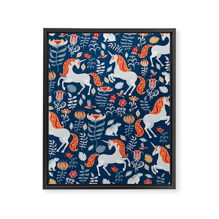 Magical Medieval Unicorn Botanical Framed Canvas Print Gallery Image 1