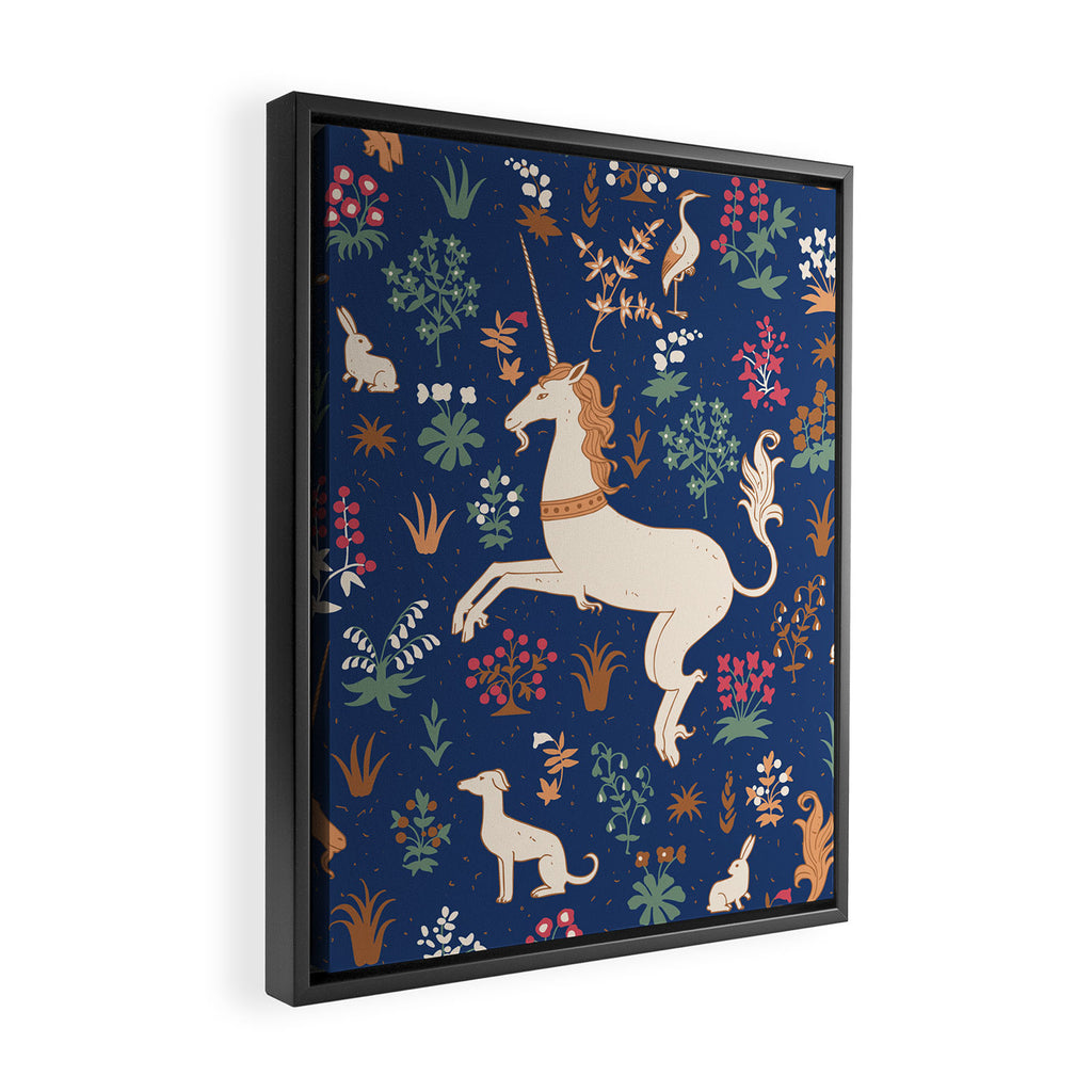 Magical Medieval Unicorn Forest Framed Canvas Print Gallery Image 2