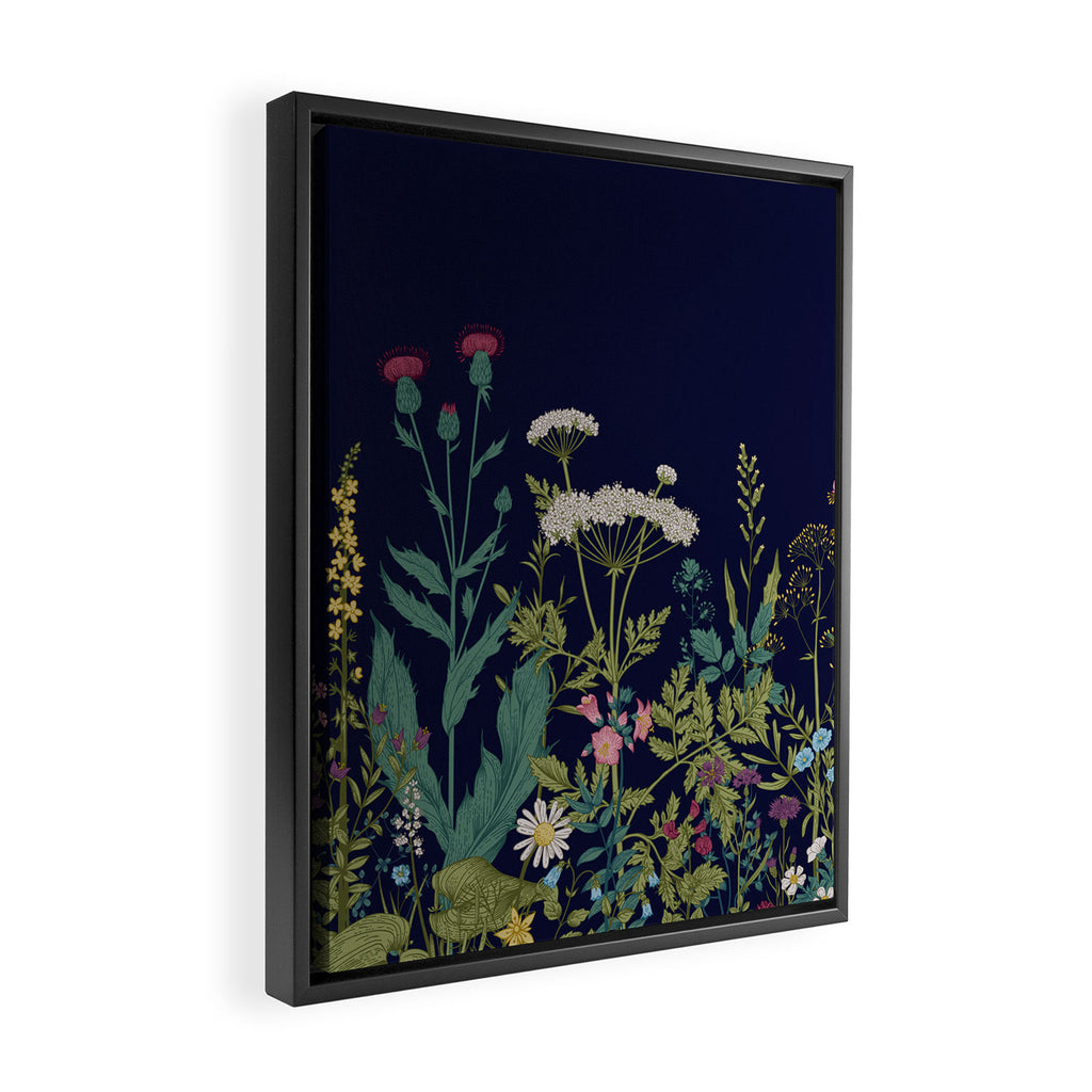 Magical Midnight Garden Wild Flower Art Framed Canvas Print Gallery Image 2