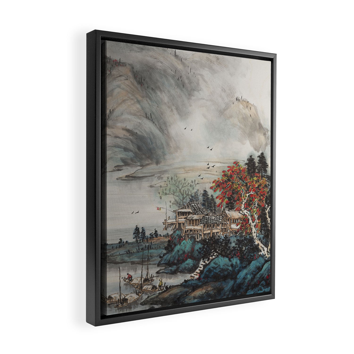 Magical Misty Japanese Mountain River Landscape Framed Canvas Print Gallery Image 2