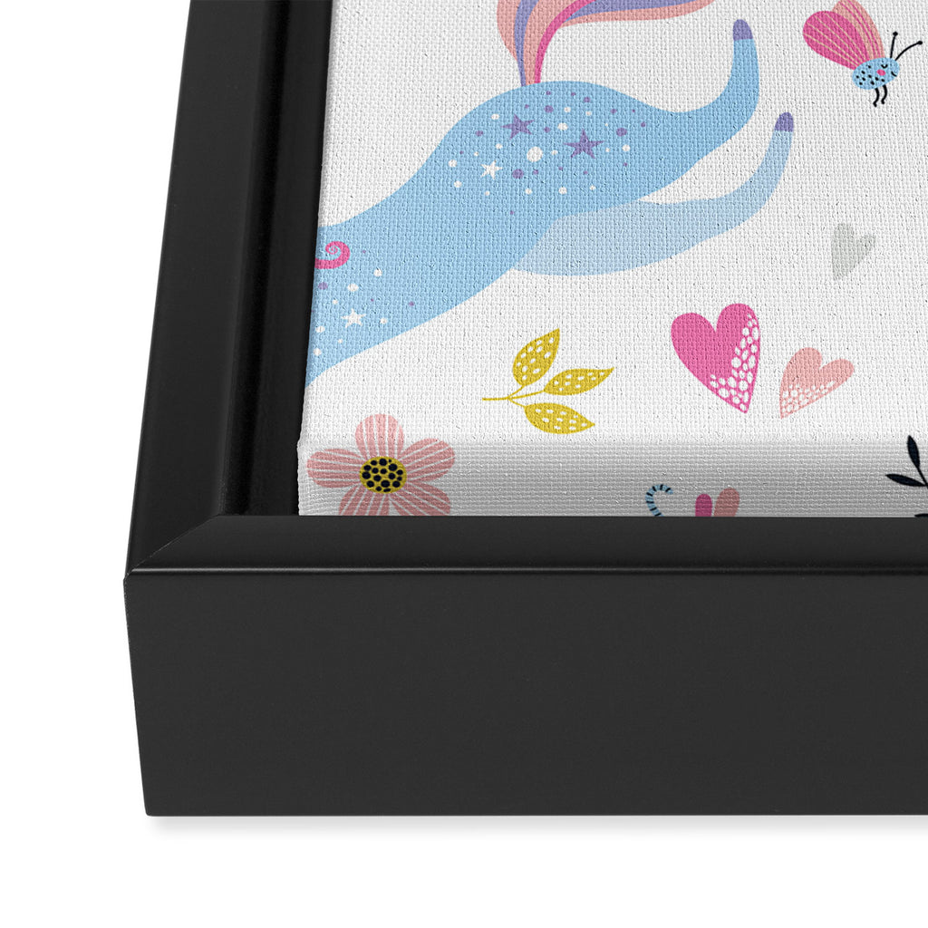 Magical Pastel Unicorn Floral Framed Canvas Print Gallery Image 3