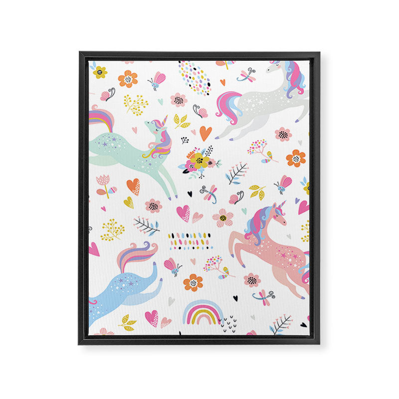 Magical Pastel Unicorn Floral Framed Canvas Print Gallery Image 8