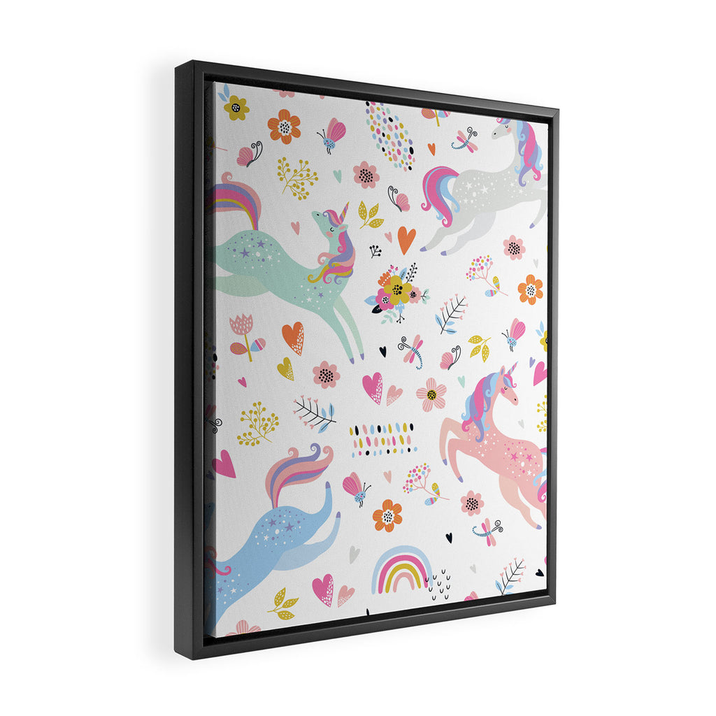 Magical Pastel Unicorn Floral Framed Canvas Print Gallery Image 2