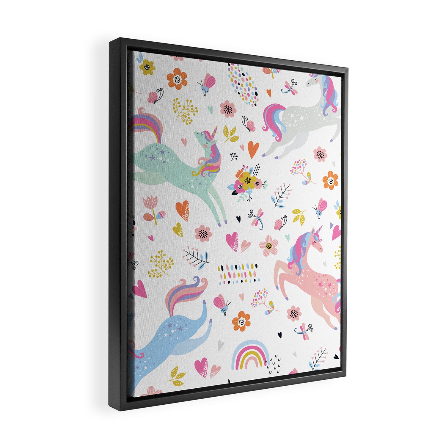 Magical Pastel Unicorn Floral Framed Canvas Print Gallery Image 2
