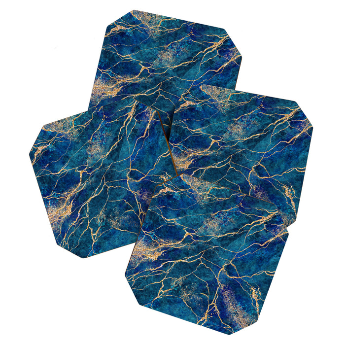 Marble Blue Gold Gem Stone Art Coaster Gallery Image 1