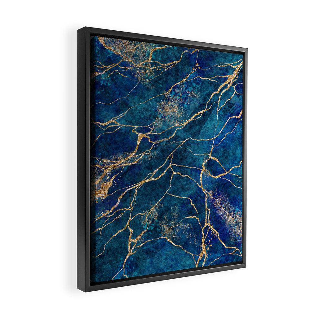Marble Blue Gold Gem Stone Art Framed Canvas Print Gallery Image 2
