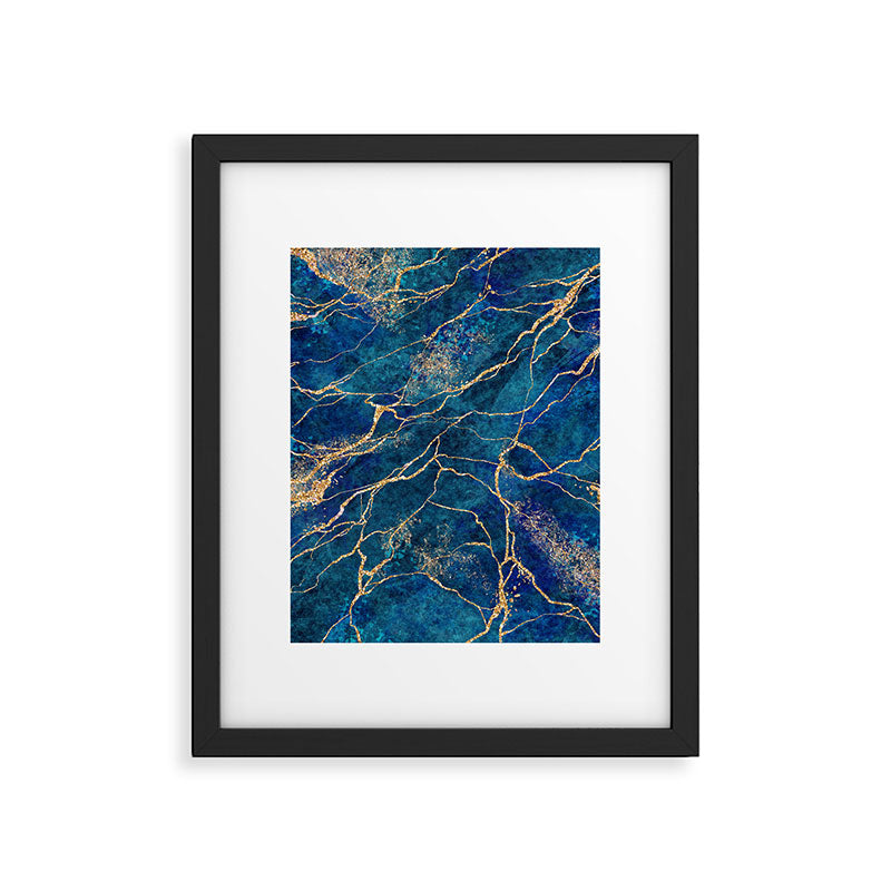 Marble Blue Gold Gem Stone Art Framed Art Print Gallery Image 6