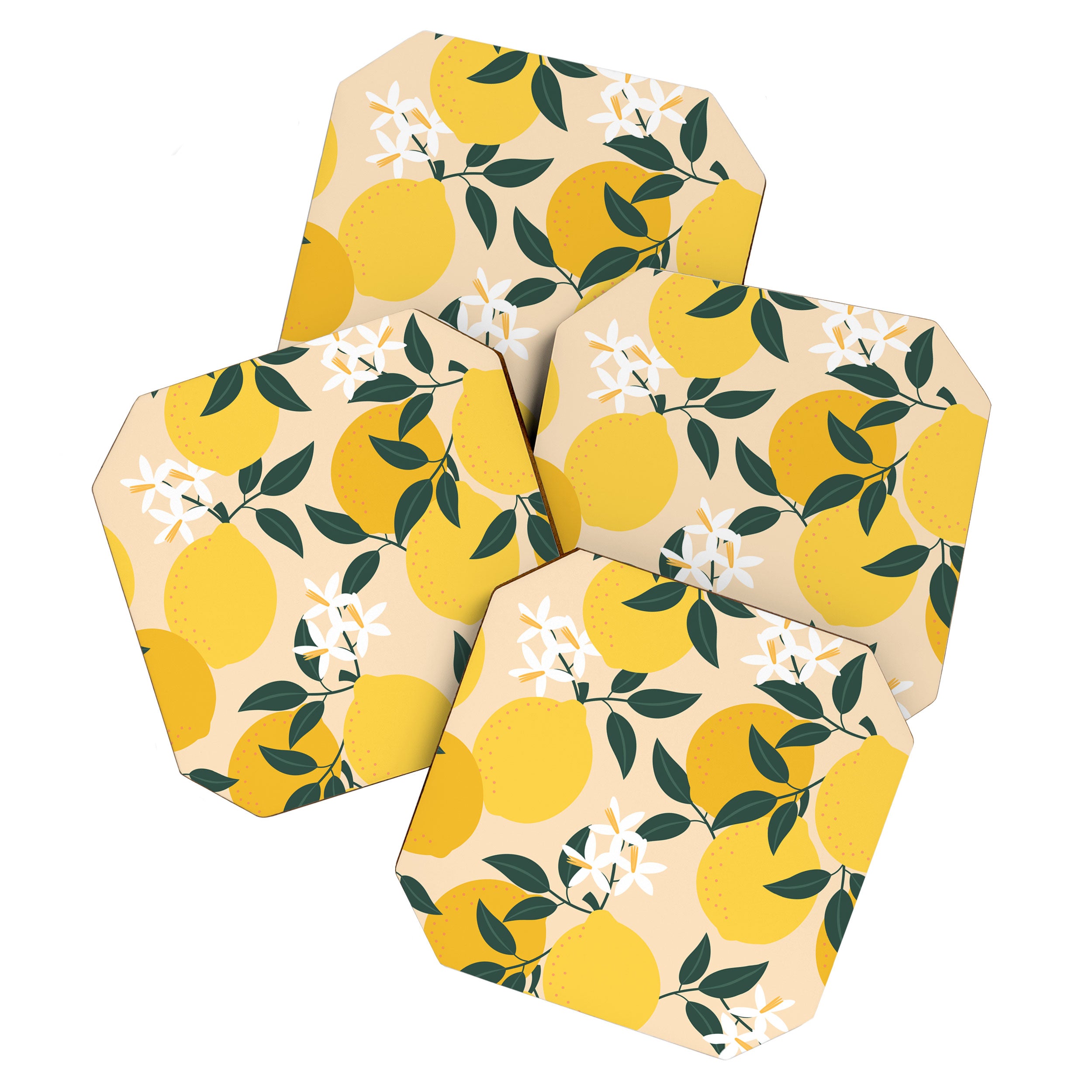 Mediterranean Lemons Zesty Blossom Mid Century Modern Print Pattern Coaster Gallery Image 1
