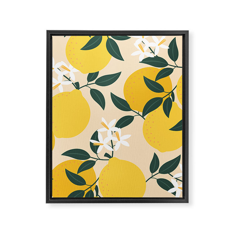 Mediterranean Lemons Zesty Blossom Mid Century Modern Print Pattern Framed Canvas Print Gallery Image 8