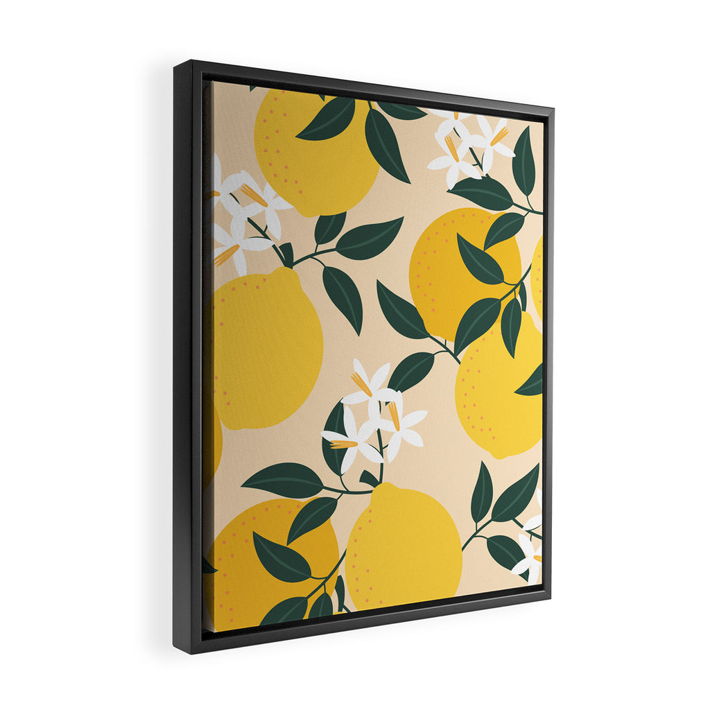 Mediterranean Lemons Zesty Blossom Mid Century Modern Print Pattern Framed Canvas Print Gallery Image 2
